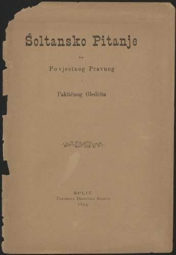 Šoltansko pitanje sa povjestnog pravnog i faktičnog gledišta