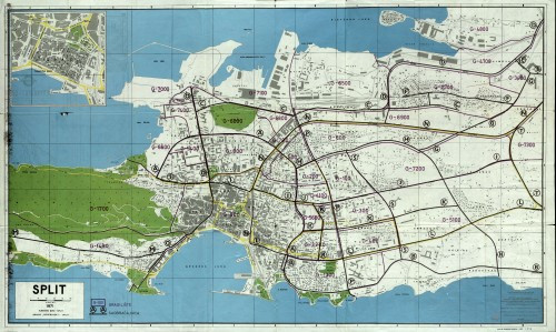 Split 1971 : orijentacioni plan grada : popis ulica, važnije adrese, grad. autobusni saobraćaj, plan okolice i Dioklecijanove palače / izradio Geoprojekt Split