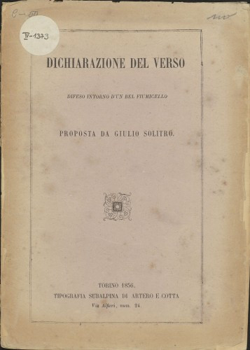 Dichiarazione del verso Difeso intorno d'un bel fiumicello / proposta da Giulio Solitro