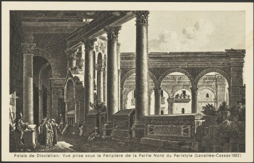 Dioklecijanova palača: Pogled iz sjevernog Periptera na Peristil (Lavallée-Cassas 1802)