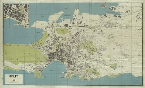 Split 1968 : orijentacioni plan grada, popis ulica, važnije adrese, plan okolice i Dioklecijanove palače / Turistički biro Split