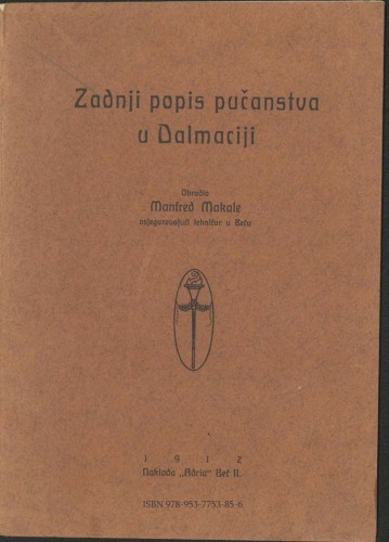 Zadnji popis pučanstva u Dalmaciji / obradio Manfred Makale