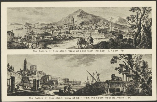 Dioklecijanova palača: Pogled na Split sa istoka (R. Adam 1764) : Dioklecijanova palača: Pogled na Split s jugozapada (R. Adam 1764)